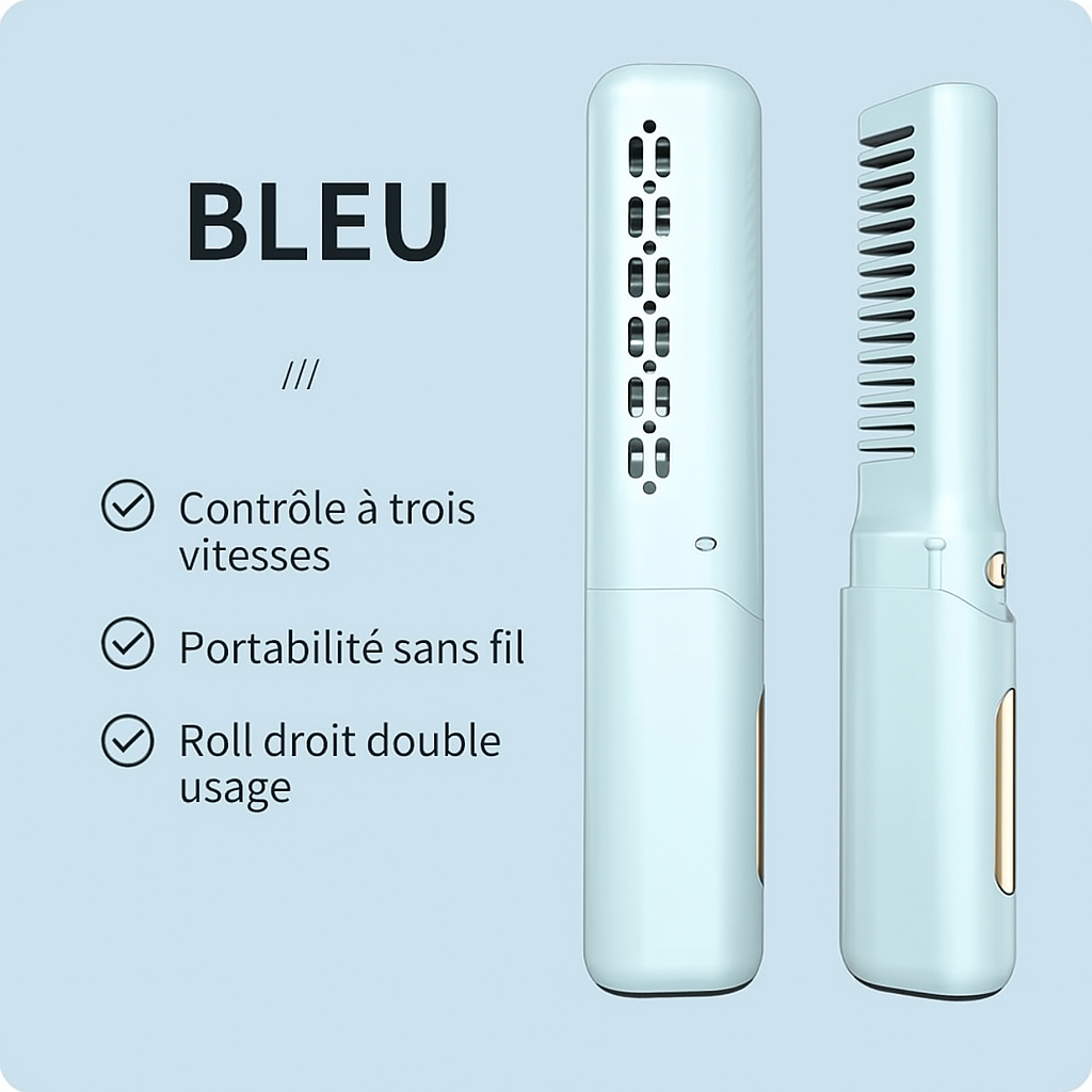Peigne Lisseur Sans Fil Rechargeable USB 2 en 1