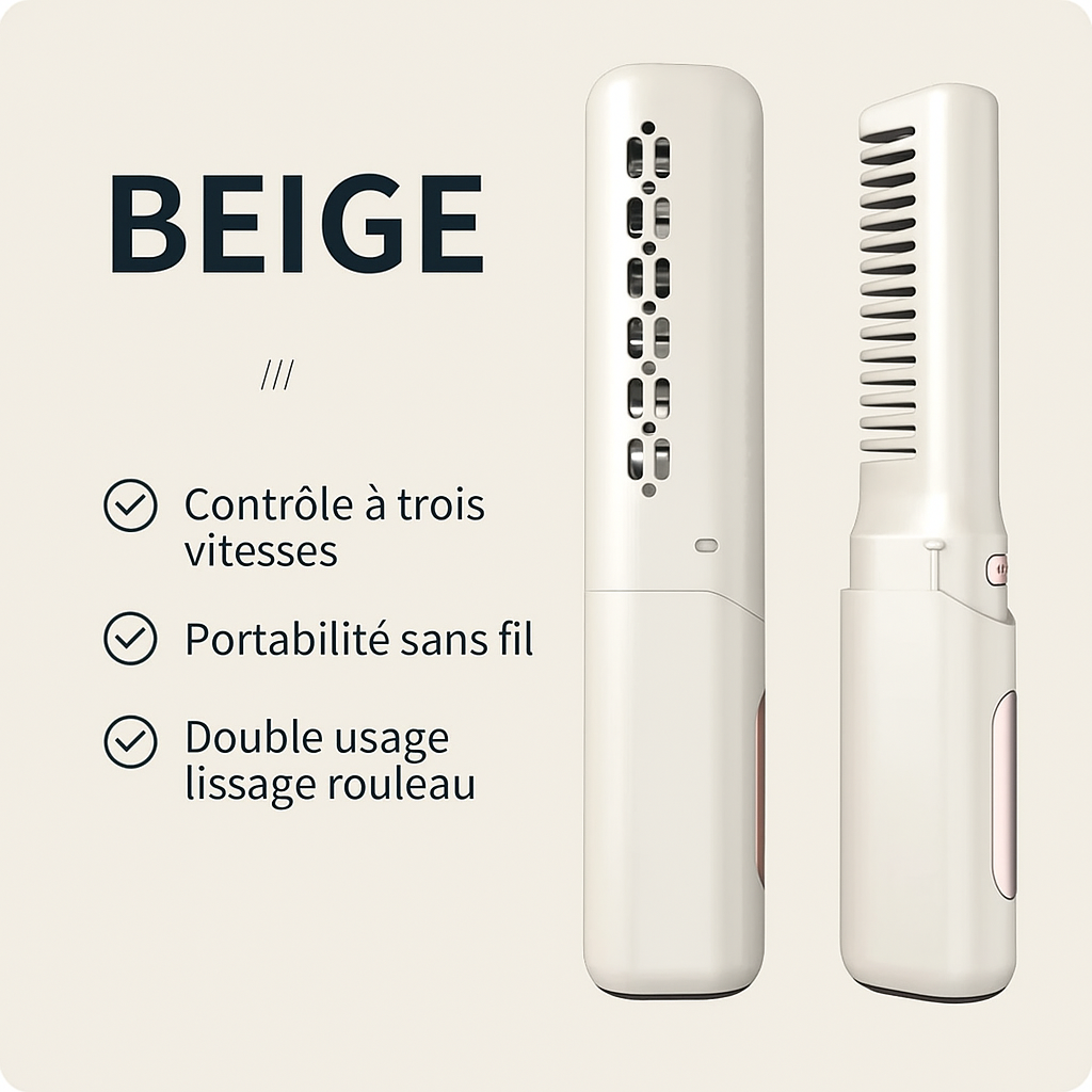 Peigne Lisseur Sans Fil Rechargeable USB 2 en 1