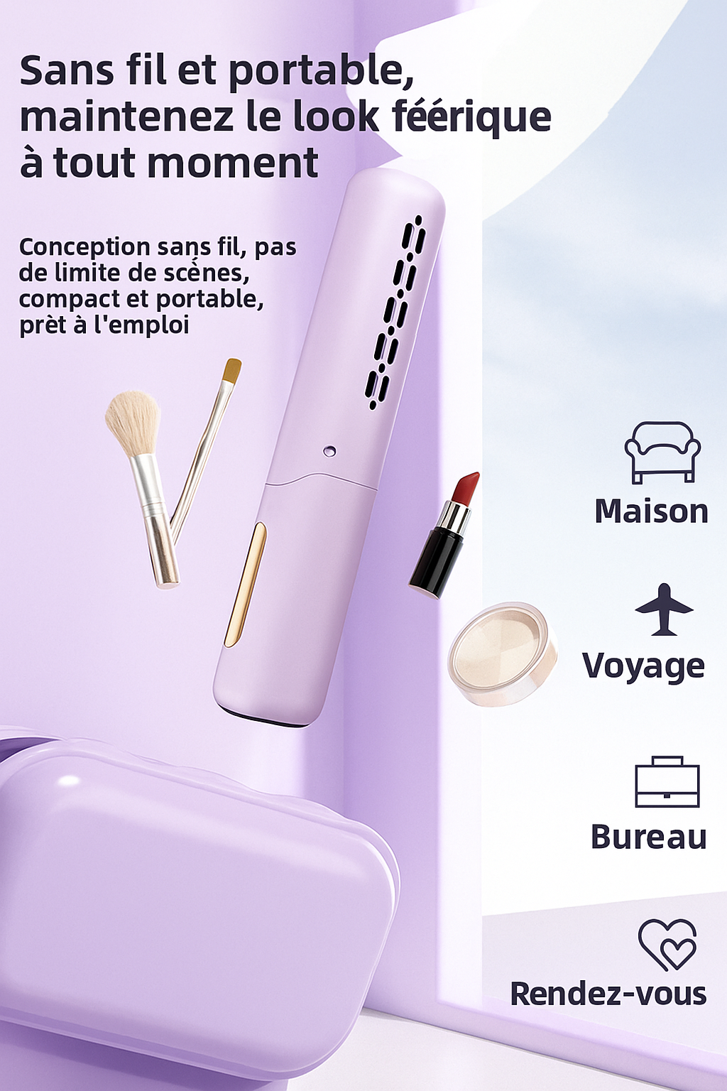 Peigne Lisseur Sans Fil Rechargeable USB 2 en 1