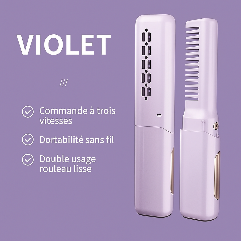 Peigne Lisseur Sans Fil Rechargeable USB 2 en 1